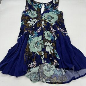 Free People Backyard Party Floral Blue Tunic Dress XS